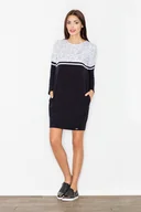 Sukienki - Dwukolorowa SUKIENKA z długimi rękawami | Czarny-Napisy M - miniaturka - grafika 1