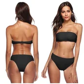 Stroje kąpielowe - STRÓJ KĄPIELOWY CZARNY NA PLAŻĘ BANDEAU OPASKA KOSTIUM DWUCZĘŚCIOWY BASEN Sapphire - IK53 - black - L - miniaturka - grafika 1