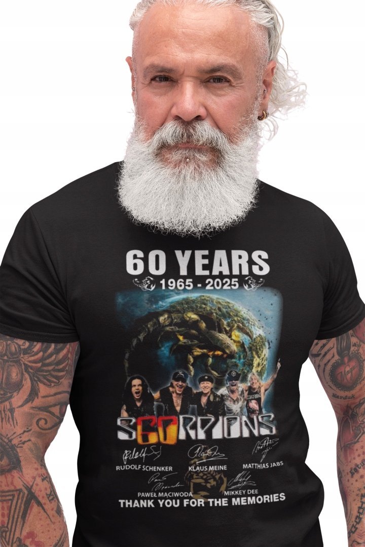 KOSZULKA MĘSKA SCORPIONS T-Shirt Czarny 60 YEARS rock prezent koncert M