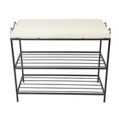 Szafki na buty - HowHomely Czarna metalowa półka na buty z pufą wzór Esy 10-969-1-E-cz - miniaturka - grafika 1