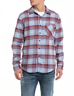 Replay Koszula męska regular fit, 010 Lt Blue/Burgundy/Natural White, 3XL - Koszule męskie - miniaturka - grafika 1