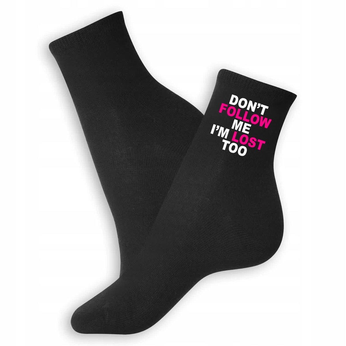 SKARPETKI BAWEŁNIANE CZARNE 39-45 NA PREZENT DON'T FOLLOW ME I'M LOST WZORY