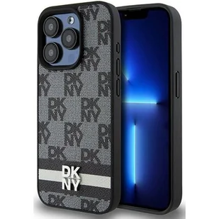 Oryginalne Etui APPLE IPHONE 15 PRO DKNY Hardcase Leather Checkered Mono Pattern & Printed Stripes (DKHCP15LPCPTSSK) czarne - Etui i futerały do telefonów - miniaturka - grafika 1