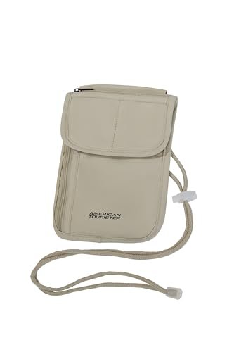 American Tourister – Saszetka na Szyje RFID dla Kobiet i Mezczyzn, Bezpieczna & Kompaktowa, Podrózna Saszetka na Szyje na Gotówke, Karty, Bilety & Paszport, Piaskowy