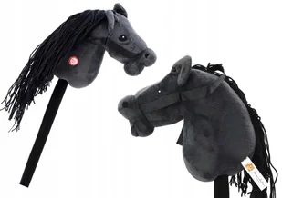 BEMI HOBBY HORSE PLUSZOWA GŁOWA KONIA NA KIJU DŹWIĘK GALOPU CZARNY - Skoczki dla dzieci - miniaturka - grafika 1