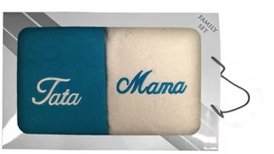 Komplet ręczników w pudełku 2 szt 50x100 Kremowy Turkusowy Mama Tata - Ręczniki - miniaturka - grafika 1