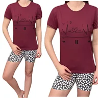 Piżamy damskie - Urocza piżama damska KRÓTKA bordowy wygodna na lato S - miniaturka - grafika 1