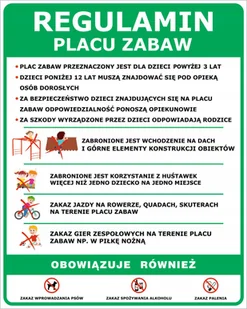 Tablica Regulamin placu zabaw 4, 48x60cm PCV 5mm - Akcesoria BHP - miniaturka - grafika 1