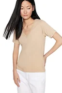 Koszulki i topy damskie - Trendyol Damska koszulka z dzianiny o regularnym kroju z dekoltem w serek, Kolor norek, S - miniaturka - grafika 1