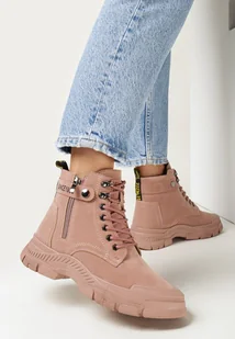 Różowe Traperki na Grubej Podeszwie Beanika - Botki damskie - miniaturka - grafika 1