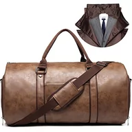 Torby podróżne - Torby na ubrania podróżne skórzana torba podróżna na odzież kabriolet męski garnitur torby podróżne z przegrodą na buty, wodoodporne, idealne na podróż służbową/prezenty dla męża, Brązowy, Podróże - miniaturka - grafika 1