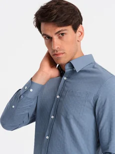 Męska koszula SLIM FIT z ozdobnej tkaniny z kieszonką niebieska V1 OM-SHCS-0174 - Ombre Clothing - Koszule męskie - miniaturka - grafika 1