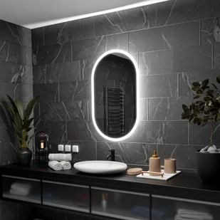 Owalne lustro łazienkowe z podświetleniem LED - Hamburg - 60x90cm - Lustra - miniaturka - grafika 1