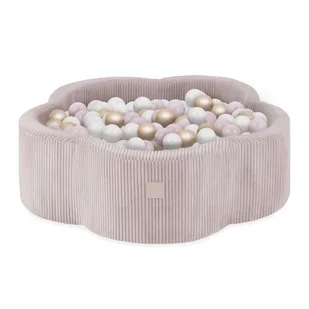 MISIOO Suchy basen kwiatek 95x30 jasny róż sztruks premium Floral Fun Zone 200piłek: perłowy jasny różowy perłowy złoty - Suche baseny - miniaturka - grafika 1