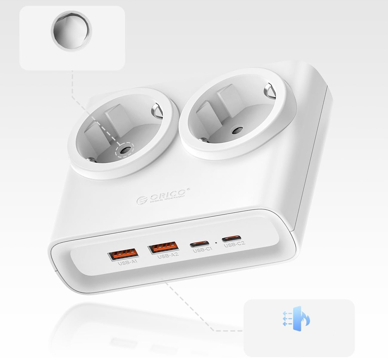 Listwa zasilająca Orico Listwa zasilająca Orico PDC25 25W 6w1 2x AC + 2x USB-A + 2x USB-C - biała