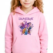 Bluzy dla dziewczynek - Bluza Dziecięca Różowa Z Kapturem HUNTRIX GIRLS Muzyka Wzory Rozmiar 128 cm - miniaturka - grafika 1