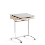 Meble do szkół i przedszkoli - Ławka szkolna ACCESS, 650x650 mm, regulacja wysokości, HPL, biały/szary - miniaturka - grafika 1