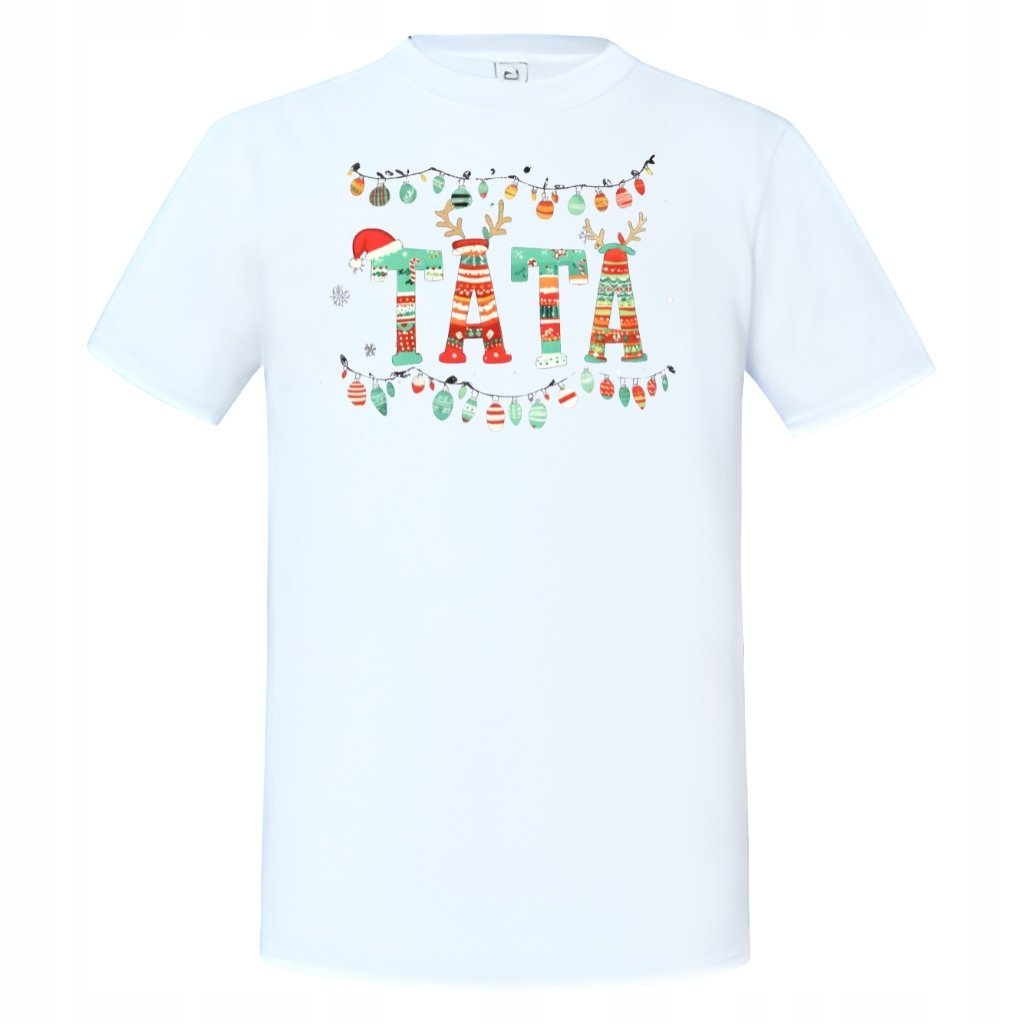 Koszulka męska Świąteczna na Święta napis TATA ozdobiony świątecznie