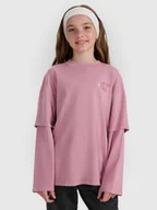 Bluzki dla dziewczynek - 4F Longsleeve oversize z nadrukiem dziewczęcy - różowy 122 (6-7 lat) - miniaturka - grafika 1