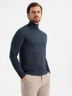 Swetry męskie - Męski granatowy golf z wiskozą wygodny elegancki V4 OM-SWTN-0127 r. S - miniaturka - grafika 1