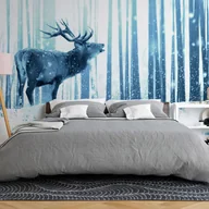 Fototapety - Fototapeta samoprzylepna - Jeleń na śniegu (niebieski) (rozmiar 98x70) - miniaturka - grafika 1