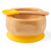 Miseczki i talerzyki dla dzieci - Eco rascals Miseczka bambusowa głęboka z przyssawką i łyżeczką żółta - miniaturka - grafika 1