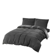 Pościel - Pościel polarowa MIŚ 200x220 welur grafitowa w prążki - miniaturka - grafika 1