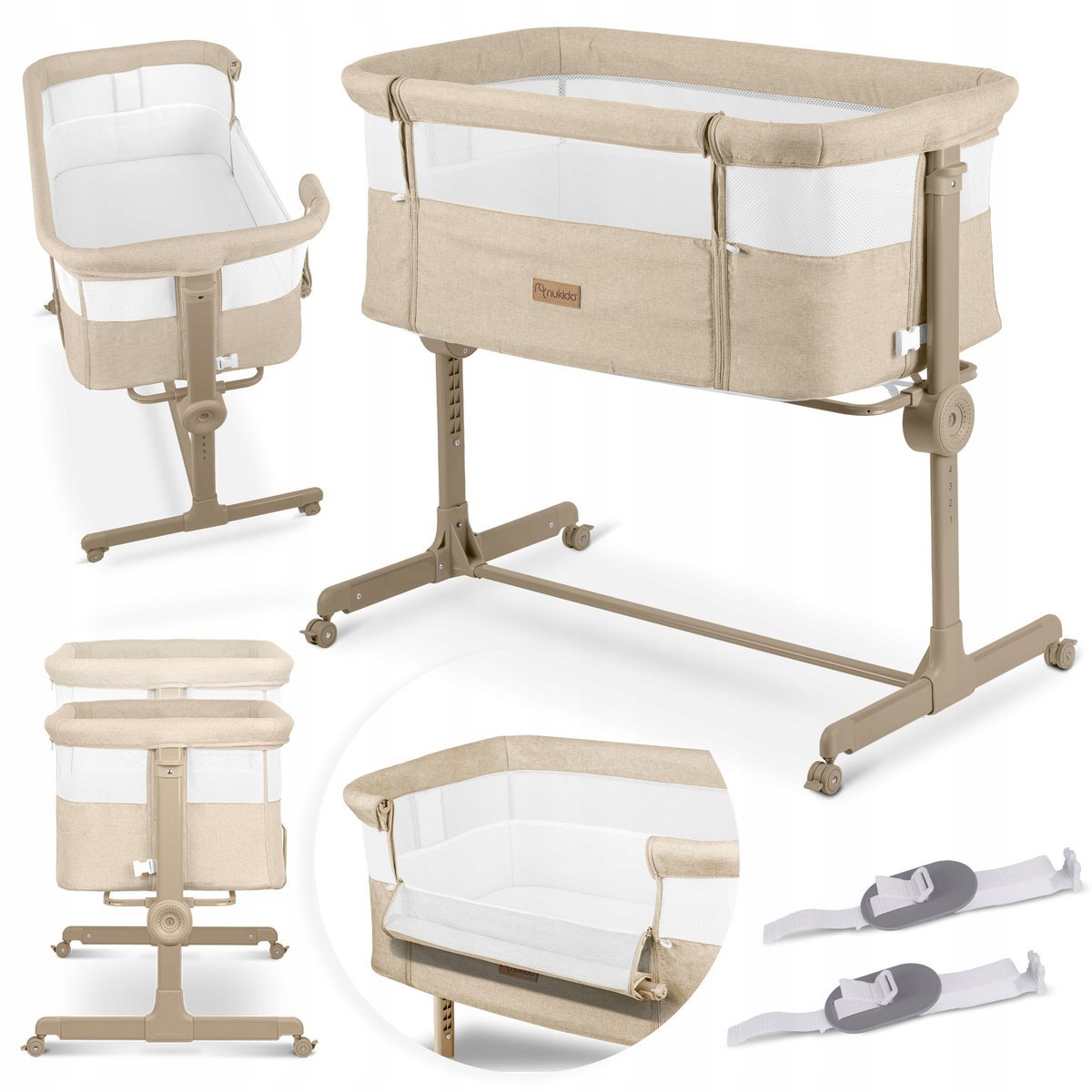 Łóżeczko Dziecięce Składane Turystyczne Niemowlęce Kółka 0-5m 9kg Beżowe