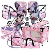 Akcesoria dla lalek - Wózek dla lalki zestaw 3w1 Gondola Głęboki Spacerówka dla lalek z akcesoriami ŁÓŻECZKO TORBA NOSIDŁO POŚCIEL Doris - miniaturka - grafika 1