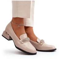 Półbuty damskie - Vinceza Damskie Półbuty Lakierowane Na Niskim Obcasie Beżowe Marilni beżowy - miniaturka - grafika 1