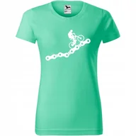 Koszulki i topy damskie - Damska Koszulka z Nadrukiem Rowerowa Tower łańcuch Prezent dla Rowerzystki miętowy XXL - miniaturka - grafika 1