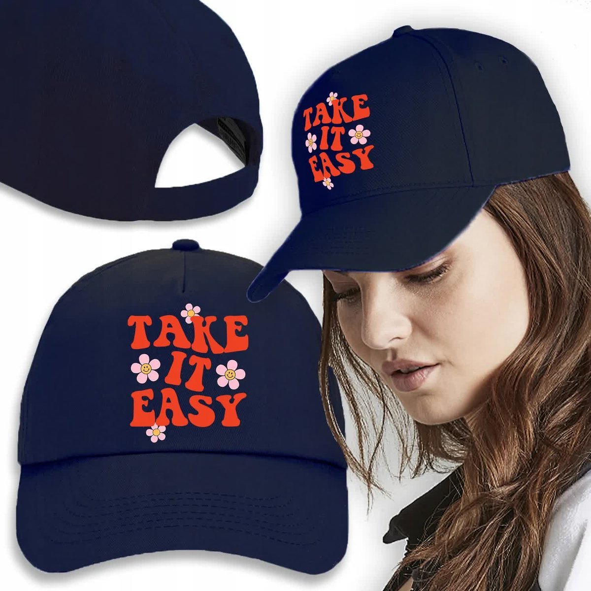 Czapka Daszek Granat Na Prezent TAKE IT EASY Wzory