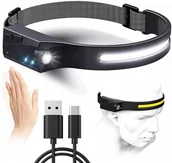 Latarki - Latarka czołowa pasek z czujnikiem ruchu LED COB XPE IPX6 kabel usb - miniaturka - grafika 1