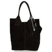 Torebki damskie - Włoska Torebka Skórzana Shopper bag Zamsz Naturalny Czekolada - miniaturka - grafika 1