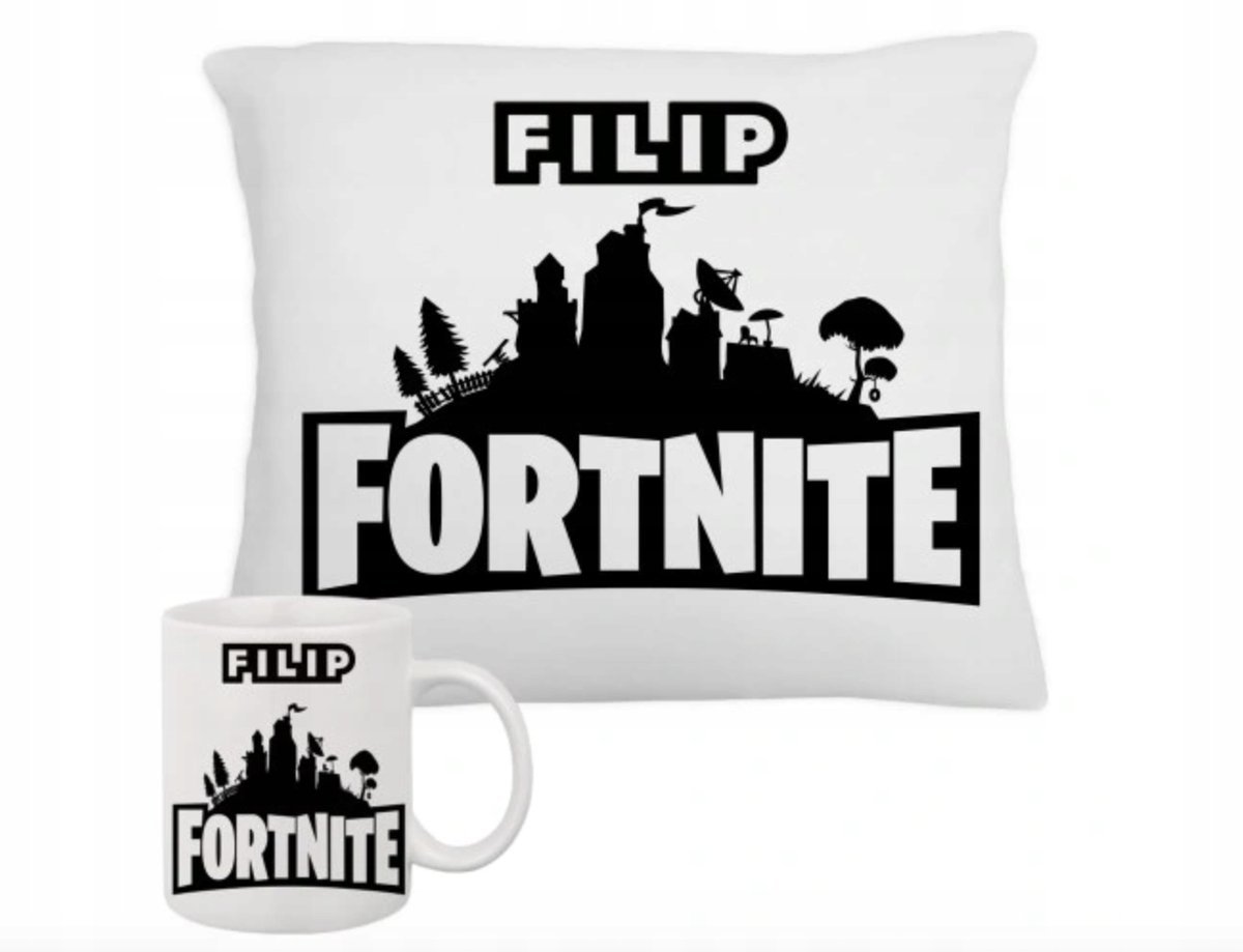 ZESTAW PODUSZKA + KUBEK Prezent FORTNITE DLA GRACZA + IMIĘ 28