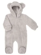 Pajacyki dla niemowląt - Niemowlęcy pajac z kapturem popielaty Nicol,r.56 - miniaturka - grafika 1