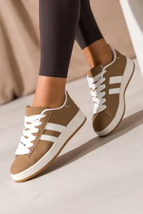 Beżowe sneakersy damskie buty sportowe na platformie sznurowane białe wstawki Casu 77632-2 - Półbuty damskie - miniaturka - grafika 1