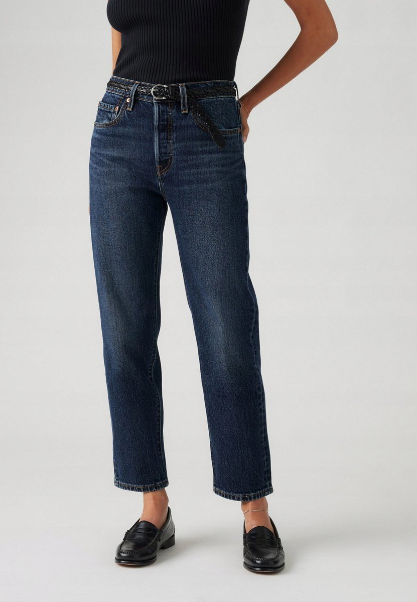 LEVI'S SPODNIE JEANSY DAMSKIE 501 CROP GRANATOWE NA GUZIKI 24/28 7BA