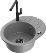 Zlewozmywaki z baterią - Mexen Kevin zlewozmywak granitowy 1-komorowy z ociekaczem i baterią kuchenną Flora, szary - 6517-71-670401-70-B - miniaturka - grafika 1