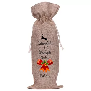 Worek Na Butelkę Lniany - Zdrowych I Wesołych Świąt (98) - Ozdoby bożonarodzeniowe - miniaturka - grafika 1