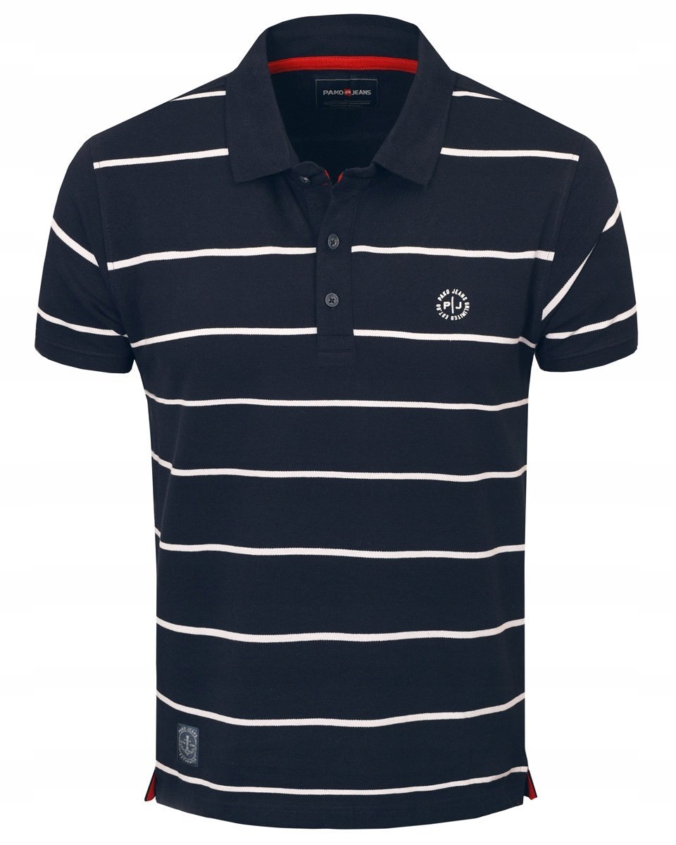 POLO Koszulka Męska Gruba Bawełna GRANATOWA w Paski MITT Pako Jeans