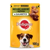 Mokra karma dla psów - PEDIGREE Adult saszetka 24x100 g - mokra karma pełnoporcjowa, kawałki bogate w mieszankę jagnięciny i wątróbki w galaretce dla dorosłych psów - miniaturka - grafika 1