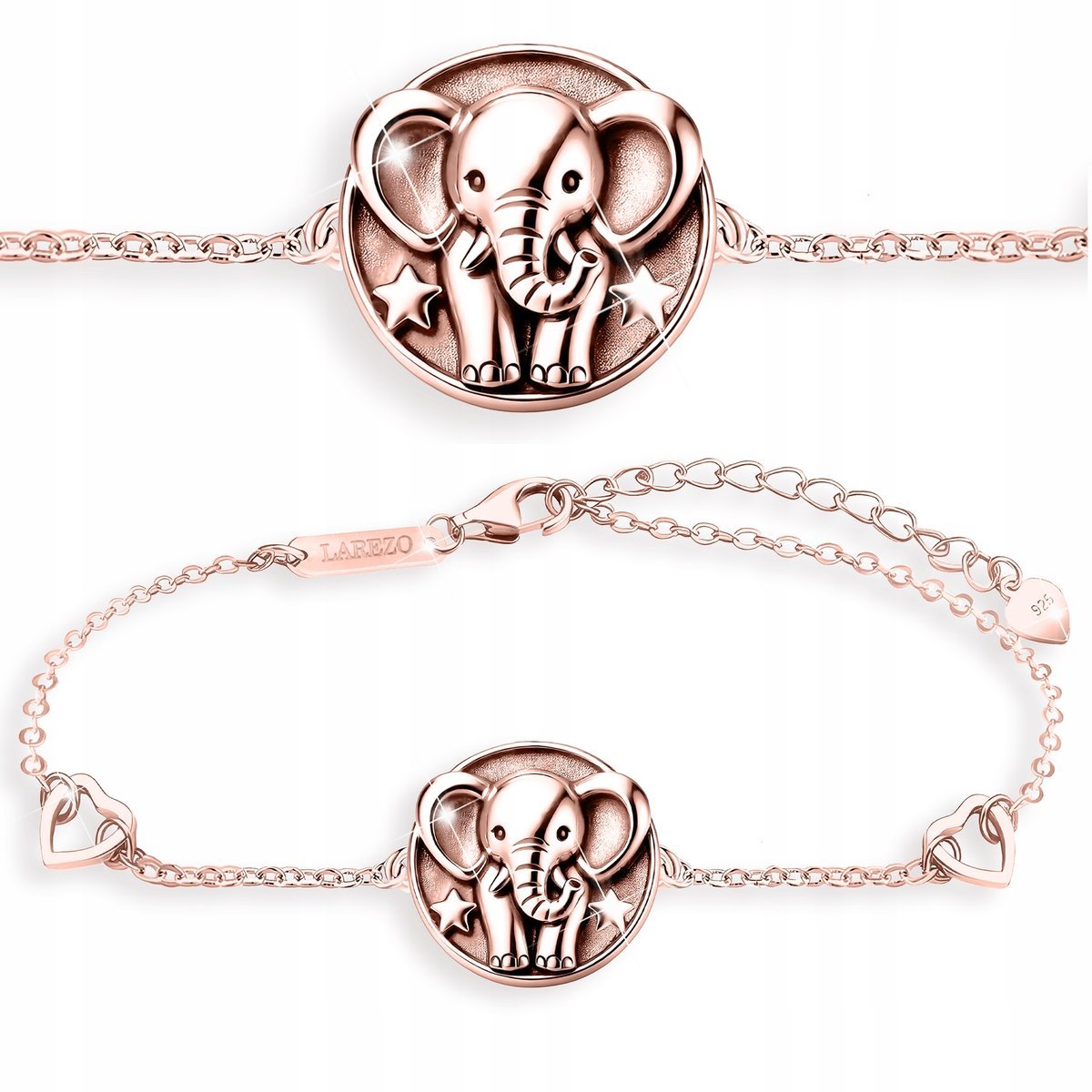 Bransoletka Pozłacana Słoń Słonik Gwiazdy Gwiazdki ze Słonikiem SREBRO 925