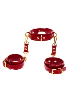 Akcesoria BDSM - Taboom Taboom Bondage in Luxury D-Ring Collar and Wrist Cuffs Red - grafika 1