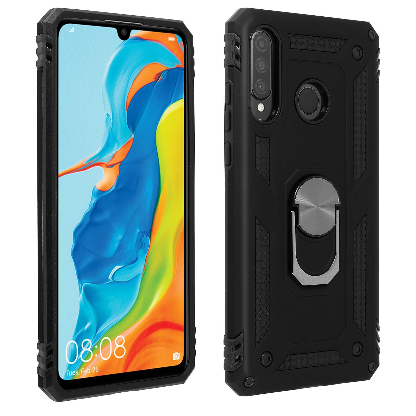 Hybrydowe etui na telefon komórkowy z uchwytem na pierścień do Huawei P30 Lite - czarne
