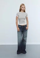 Koszulki i topy damskie - Stradivarius Koszulka z podwójnym kontrastem Popielaty L - miniaturka - grafika 1