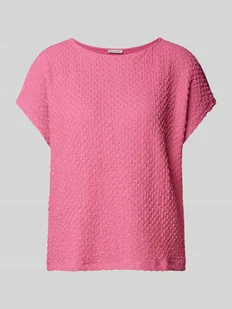 T-shirt w jednolitym kolorze z fakturowanym wzorem - Koszulki i topy damskie - miniaturka - grafika 1