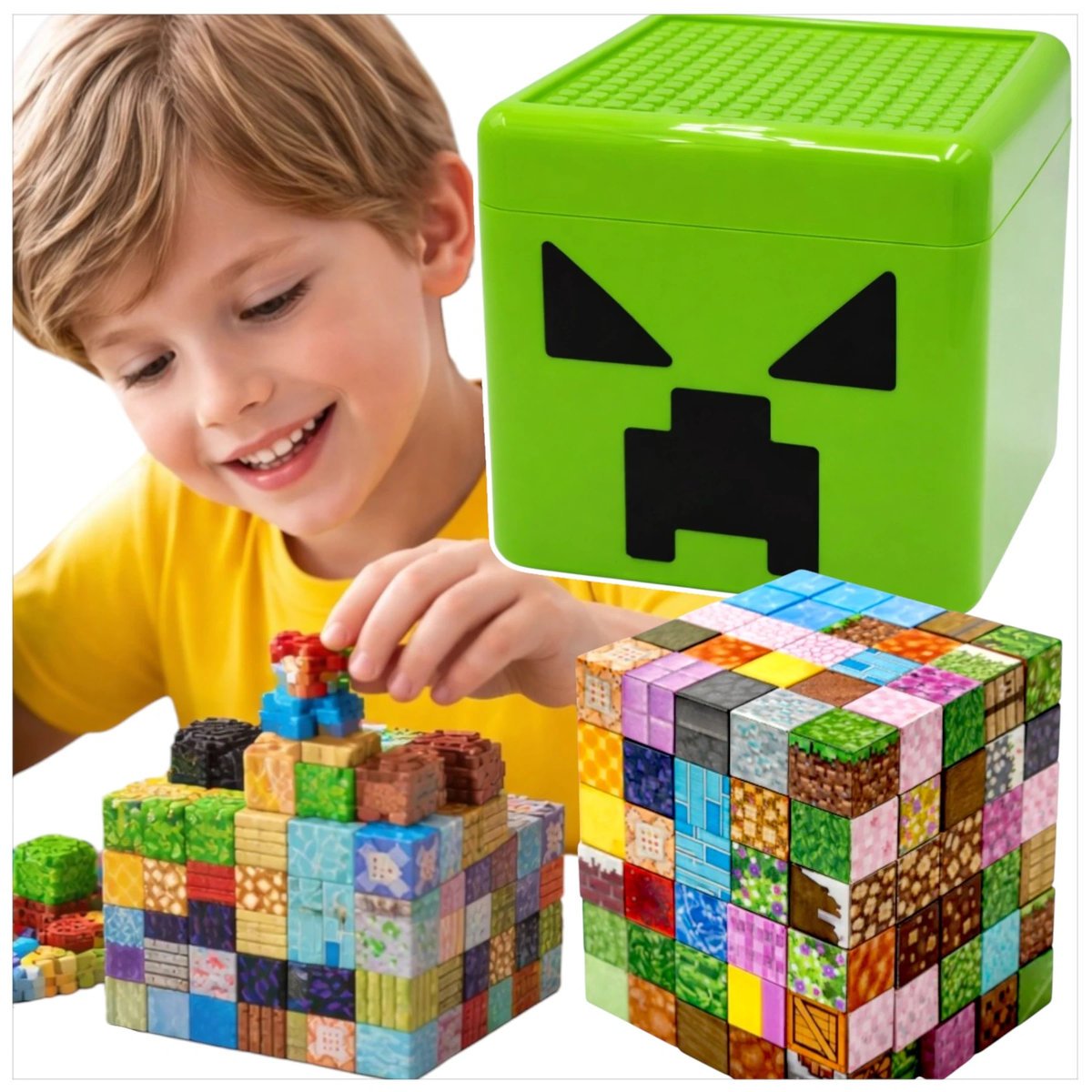 MINECRAFT KLOCKI MAGNETYCZNE MEGA ZESTAW W PUDEŁKU CREEPER - 155 ELEMENTÓW