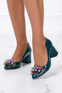 Zielone czółenka lakierowane z kryształkami wzór wężowy POLSKA SKÓRA Casu 3184 - Czółenka - miniaturka - grafika 1