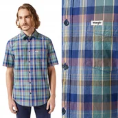 Koszule męskie - Wrangler 1 PKT SHIRT Blue Madaras BAWEŁNIANA KOSZULA W KRATĘ KRÓTKI RĘKAW M - miniaturka - grafika 1